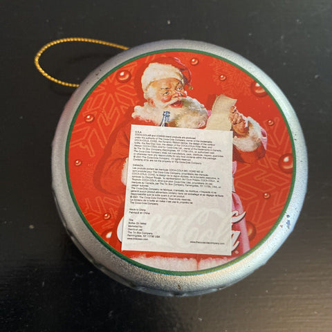 Vintage Coca-Cola Bottle Cap Tin + Ornamenet - Trim a Tree Collection Santa
