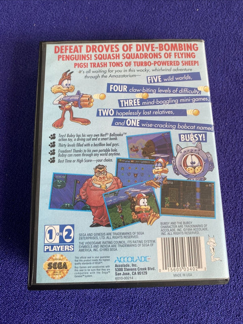 Bubsy II 2 (Sega Genesis, 1994) CIB Complete Tested!