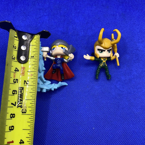 Lot Of 2 Marvel Mini Figures - Thor w/ Ice Hammer And Loki - 2” Inch Figures
