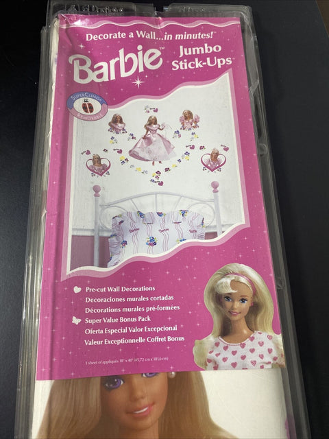 Lot Of 2 Vintage Barbie Jumbo Stick-Ups Wall Decorations - Removable 1997 Mattel