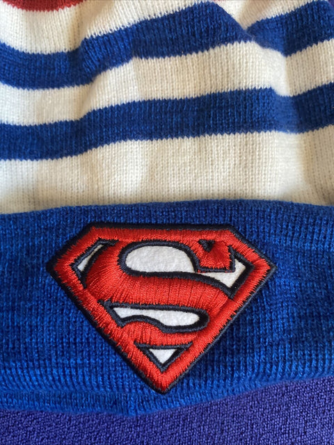 Official DC Comics Superman Super Hero Knit Cuffed Beanie Toque With Pom Pom