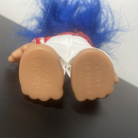 The Original Good Luck Troll Play Along Toys, Blue Hair Red Football Outfit 2005