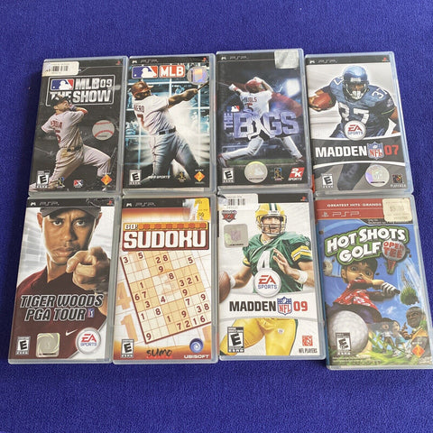 Sony PSP Lot of 8 Games - MLB, Tiger Woods, Madden, Hot Shots - Tested