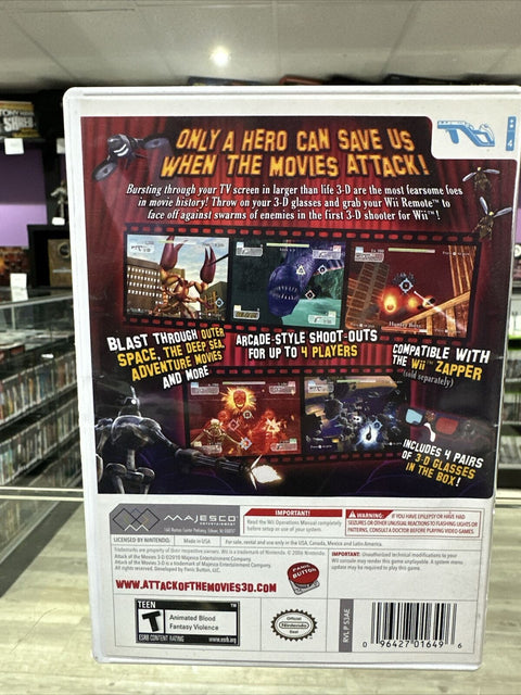 Attack of the Movies 3-D (Nintendo Wii, 2010) CIB Complete Tested!