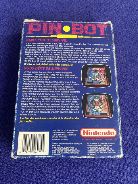PinBot (Nintendo NES, 1990) Authentic In Box - No Manual - Tested!