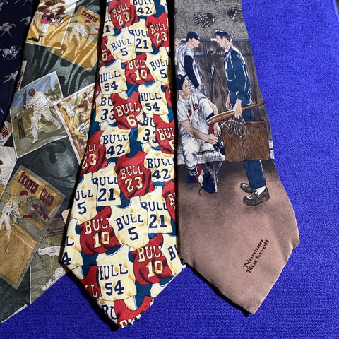 Lot of 4 Sport Themed Mens Neck Ties - Baseball, Basketball, Grand Prix, Red Sox