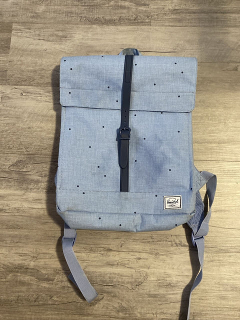 Hershel Baby Blue Square Backpack Red Stripe Interior Magnet Close Adj Straps