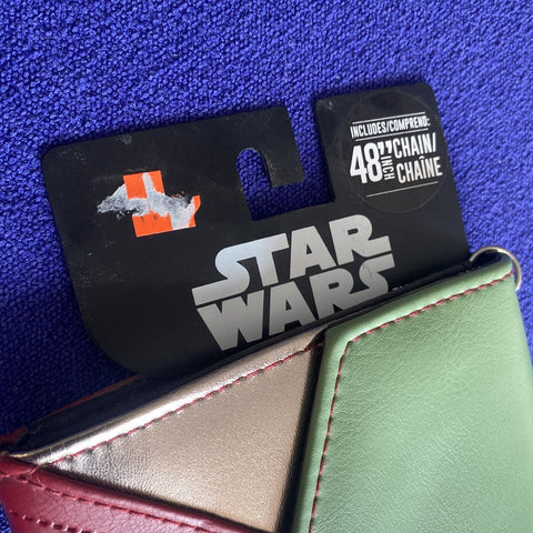 NEW! Star Wars Mandalrian Mandalore Boba Fett Faux Leather Purse Wallet + Chain