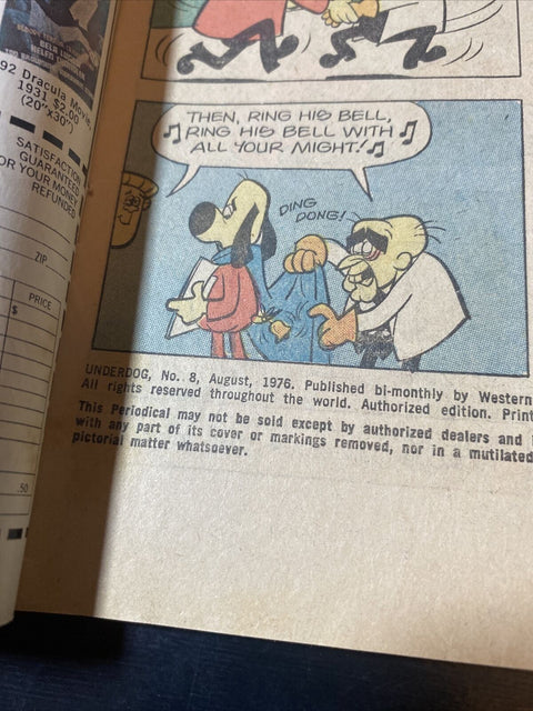 Underdog No. # 8 1976 - Gold Key Comics - w/ Board + Bag!