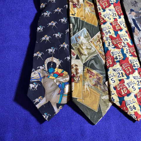 Lot of 4 Sport Themed Mens Neck Ties - Baseball, Basketball, Grand Prix, Red Sox