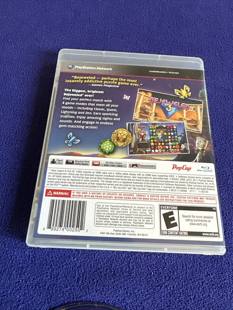 Bejeweled 3 (Sony PlayStation 3, 2011) PS3 CIB Complete w/ Slip Cover - Tested