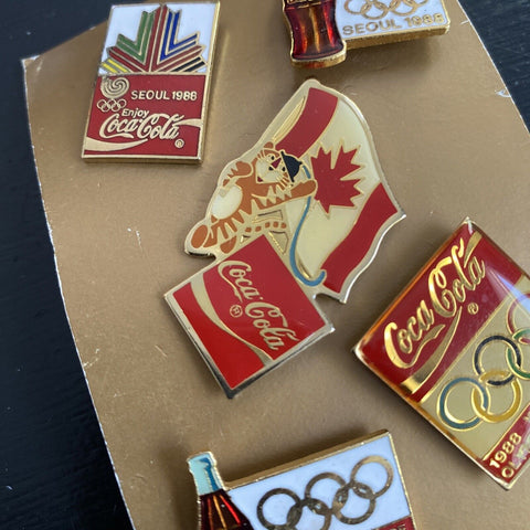 Lot of 5 Vintage 1988 Seoul Korea Olympic Coca-Cola Pins - Tiger Vtg Coke