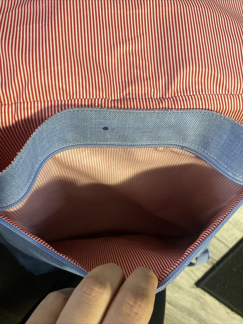 Hershel Baby Blue Square Backpack Red Stripe Interior Magnet Close Adj Straps