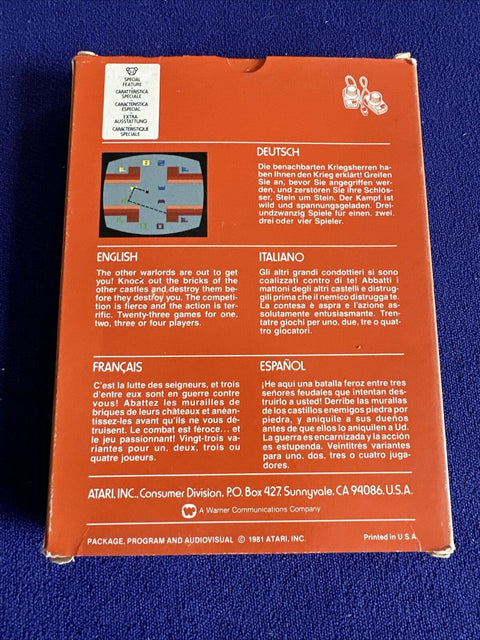 Warlords (Atari 2600, 1981) CIB Complete In Box - Tested! * Side Of Box Faded*