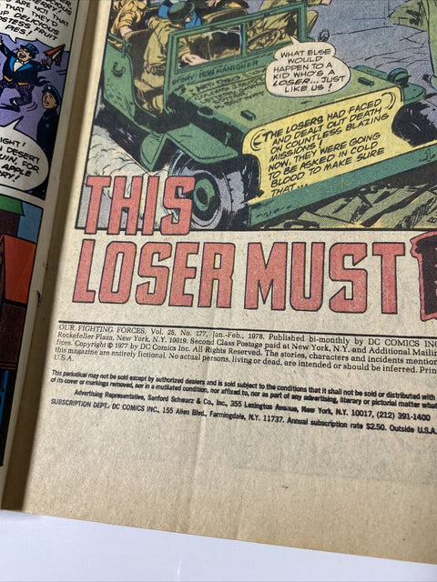 Our Fighting Forces Featuring The Losers 1978 No. # 177 DC Comics w/ Board + Bag
