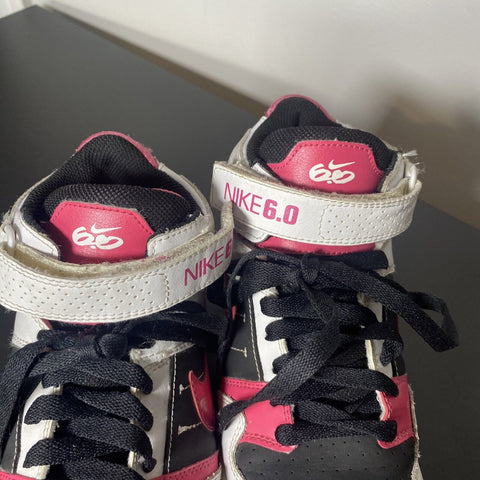 Nike 6.0 Air Mogan Mid Pink + White High Tops Kids 6Y Women’s 7.5 - 442446-100