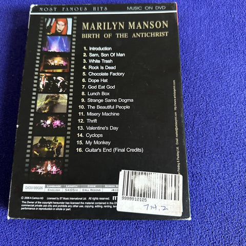 Marilyn Manson Birth Of the Antichrist Most Greatest Hits Music On DVD