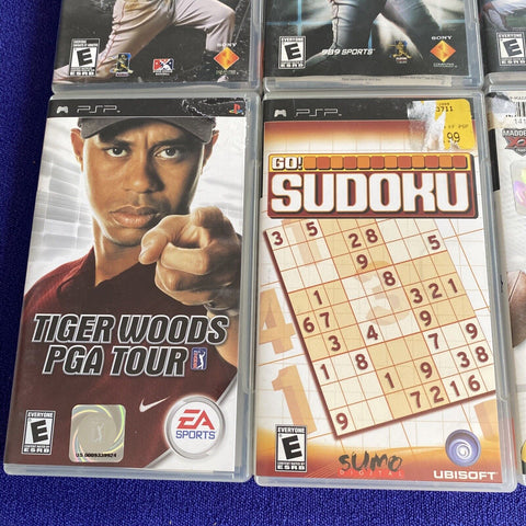 Sony PSP Lot of 8 Games - MLB, Tiger Woods, Madden, Hot Shots - Tested