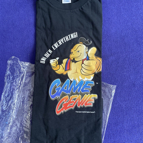 Game Genie Black Tshirt - Promo Size L “Unlock Everything” Sega Nintendo