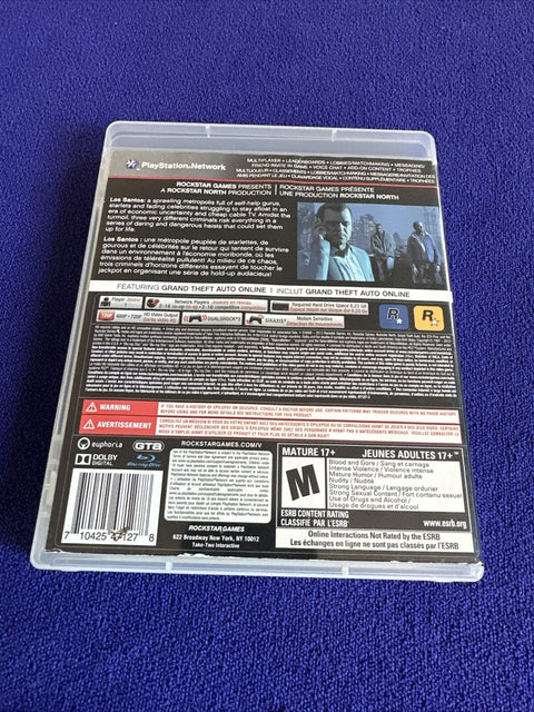 Grand Theft Auto V 5 (PlayStation 3, 2013) GTA PS3 Complete w/ Map - Tested!