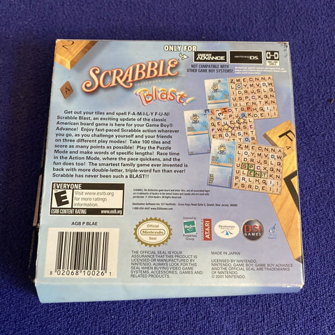 Scrabble Blast (Nintendo Game Boy Advance, 2005) GBA In Box w/ Protector Tested!