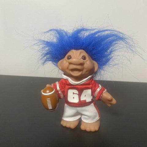 The Original Good Luck Troll Play Along Toys, Blue Hair Red Football Outfit 2005