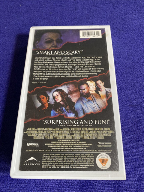 Halloween: Resurrection (VHS, 2002) Horror - Jamie Lee Curtis, Tyra Banks Tested