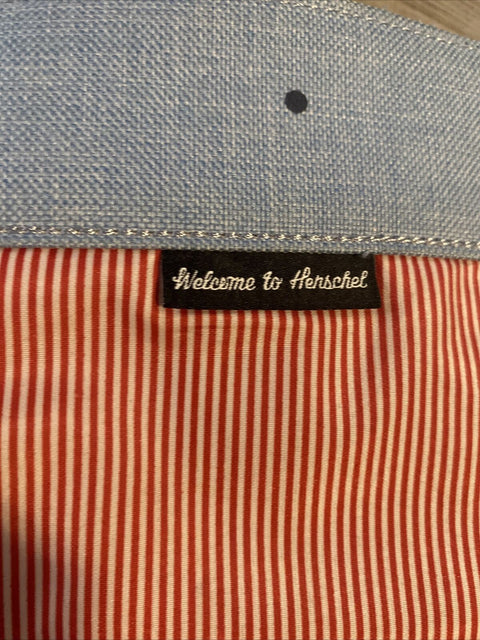 Hershel Baby Blue Square Backpack Red Stripe Interior Magnet Close Adj Straps