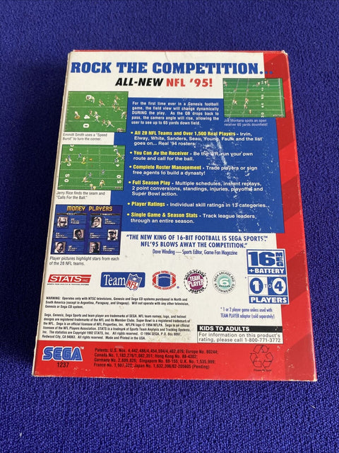 NFL '95 (Sega Genesis, 1994) Cardboard - No Manual - Tested!