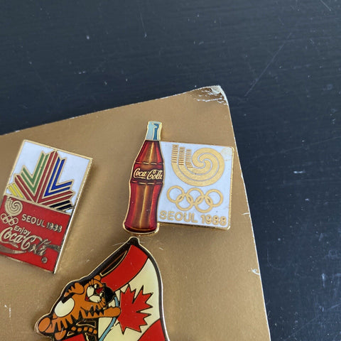 Lot of 5 Vintage 1988 Seoul Korea Olympic Coca-Cola Pins - Tiger Vtg Coke