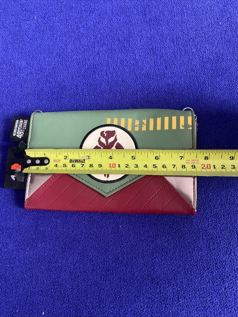 NEW! Star Wars Mandalrian Mandalore Boba Fett Faux Leather Purse Wallet + Chain