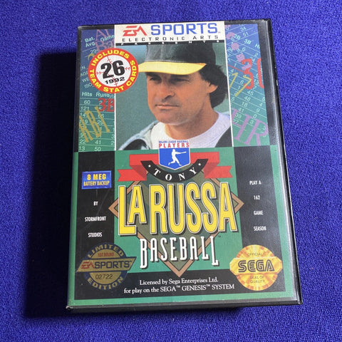 Tony La Russa Baseball (Sega Genesis, 1993) Authentic w/ Stat Cards - Tested!
