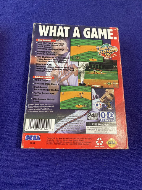 World Series Baseball 98 (Sega Genesis, 1997) Cardboard - Authentic, Tested!
