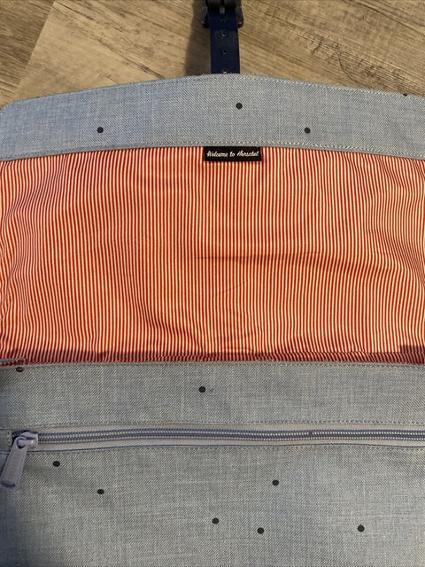 Hershel Baby Blue Square Backpack Red Stripe Interior Magnet Close Adj Straps