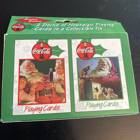 NEW! Vintage Coca-Cola Playing Cards + Tin - Limited Edition Santa 1999 Bicycle