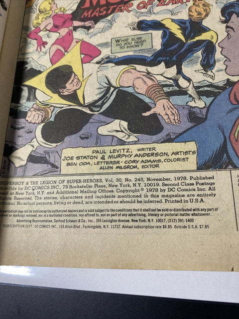 Superboy And The Legion Of Super Heroes No. # 245 1978 DC Comics - Whitman Cover