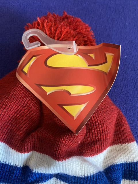 Official DC Comics Superman Super Hero Knit Cuffed Beanie Toque With Pom Pom