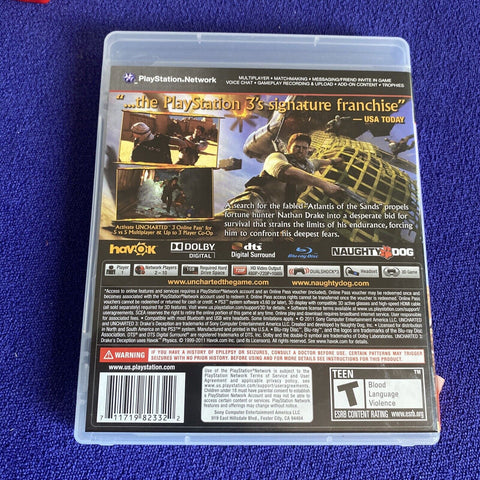 Uncharted 1 + 3 PS3 Lot (Sony PlayStation 3, 2011) Complete Tested!