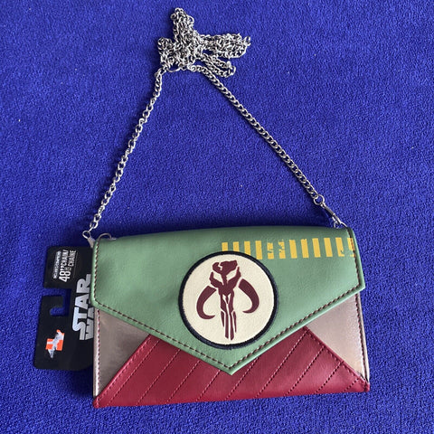 NEW! Star Wars Mandalrian Mandalore Boba Fett Faux Leather Purse Wallet + Chain