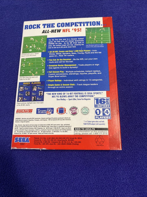 NFL '95 (Sega Genesis, 1994) Cardboard - Authentic CIB Complete - Tested!