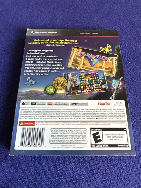 Bejeweled 3 (Sony PlayStation 3, 2011) PS3 CIB Complete w/ Slip Cover - Tested