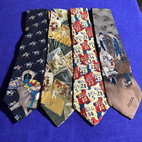 Lot of 4 Sport Themed Mens Neck Ties - Baseball, Basketball, Grand Prix, Red Sox