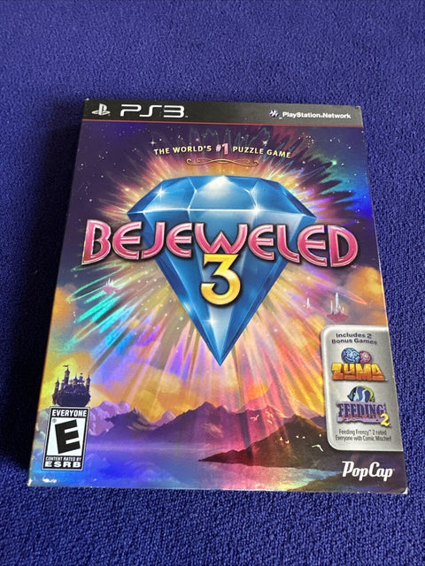 Bejeweled 3 (Sony PlayStation 3, 2011) PS3 CIB Complete w/ Slip Cover - Tested