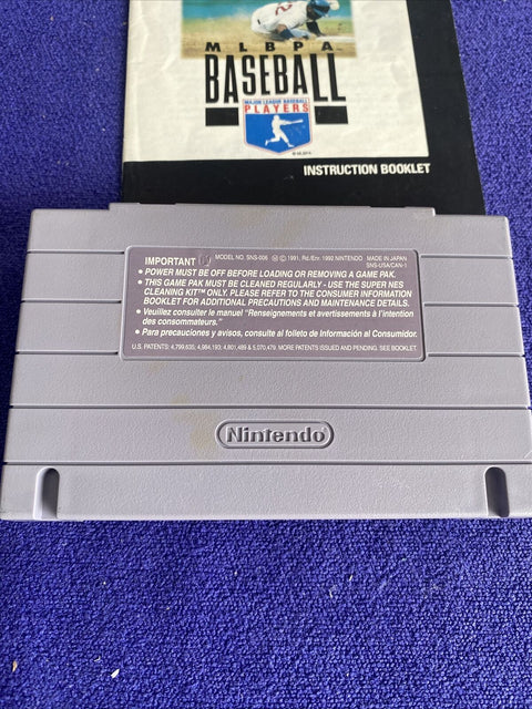 MLBPA Baseball (Super Nintendo, SNES) w/ Manual + Protector - Tested!