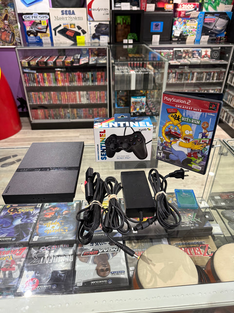 Sony PlayStation 2 PS2 Slim Console Bundle w/ Simpsons Hit & Run - Tested!
