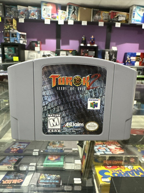 Turok 2: Seeds of Evil (Nintendo 64, 1998) N64 Grey Cartridge CIB Complete!