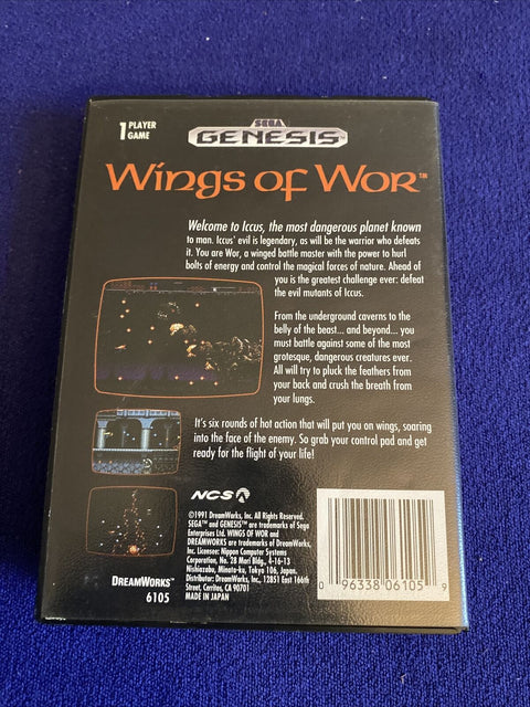 Wings of Wor (Sega Genesis, 1991) Authentic Cartridge + Box Case - Tested!