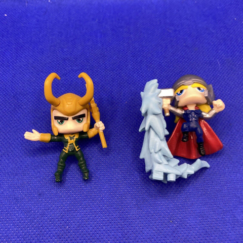 Lot Of 2 Marvel Mini Figures - Thor w/ Ice Hammer And Loki - 2” Inch Figures