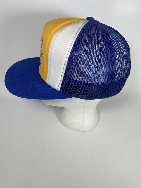 Vintage Oshawa Rodeo Transit Blue + Yellow Snapback Mesh Trucker Cap Hat 1988