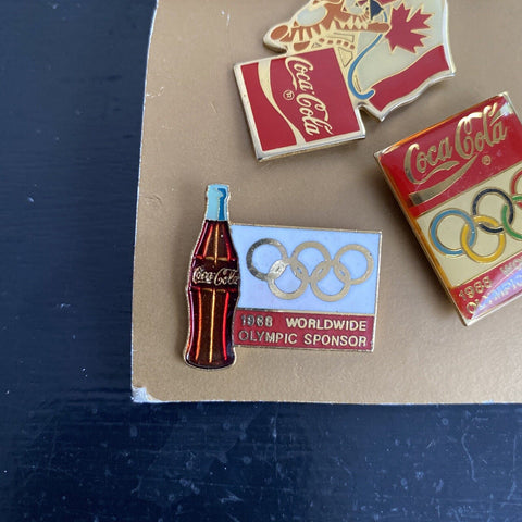 Lot of 5 Vintage 1988 Seoul Korea Olympic Coca-Cola Pins - Tiger Vtg Coke